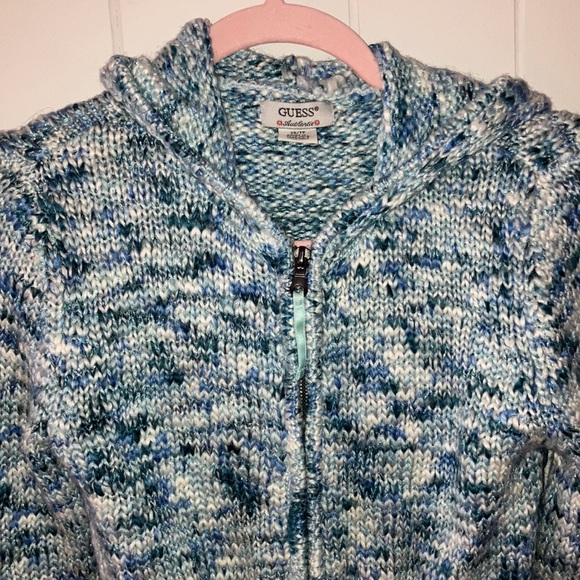 Guess speckled shimmer blue hooded zip up sweater - Picture 2 of 6